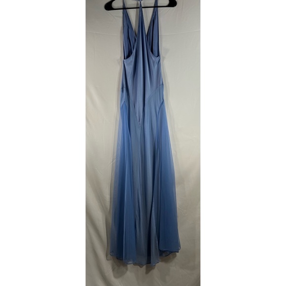 Vintage Victoria's Secret Long Blue Silk W Tulle Nylon Panel Nightgown Long Sz L - Picture 4 of 9